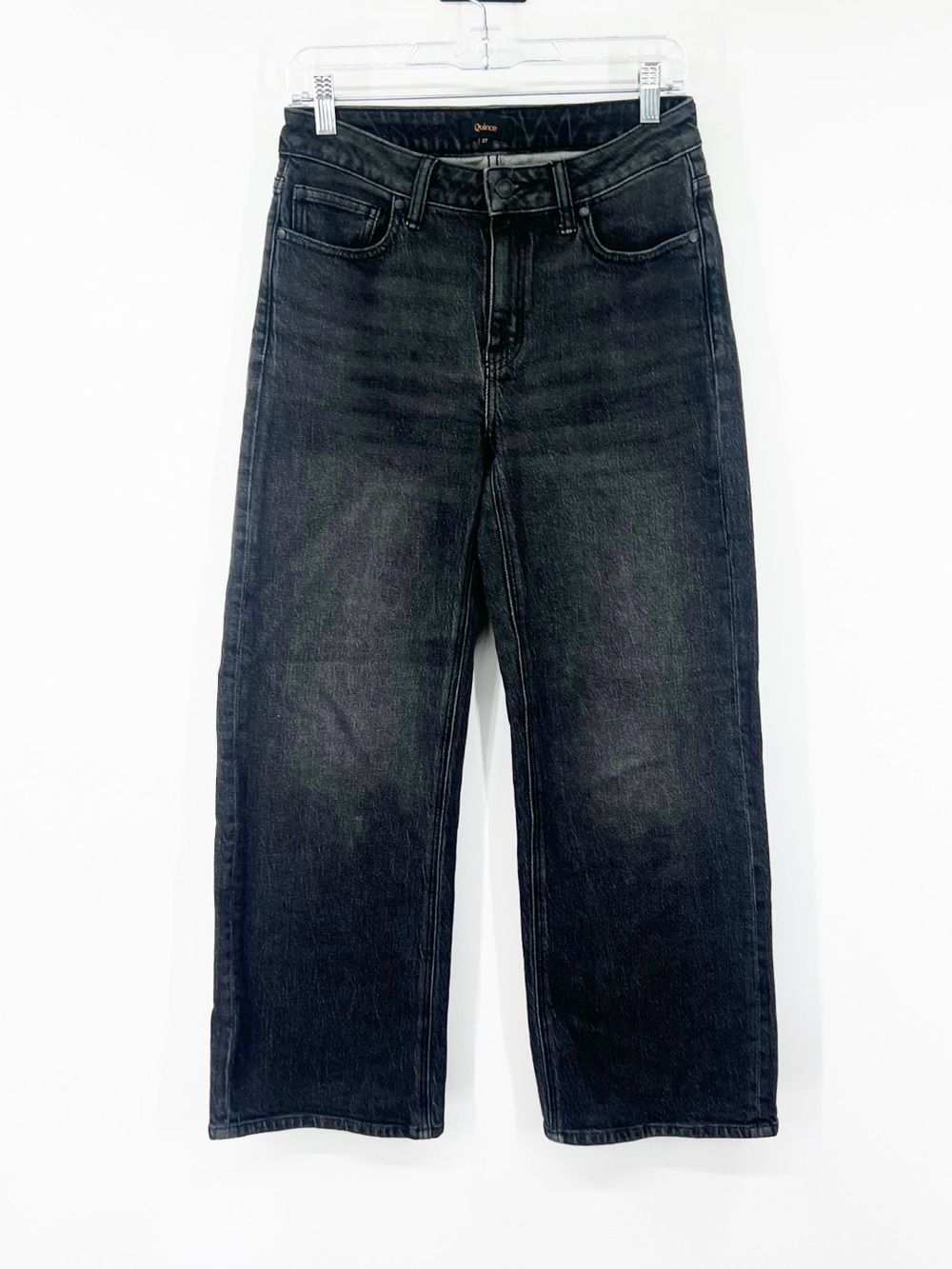 Quince Luna Stretch Relaxed Straight Jeans 28" Inseam Charcoal Black